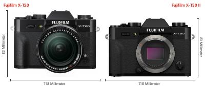 Größenvergleich: Fujifilm X-T20 vs. Fujifilm X-T30 II Größenvergleich: Fujifilm X-T20 vs. Fujifilm X-T30 II
