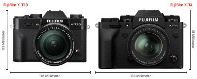 Größenvergleich: Fujifilm X-T20 vs. Fujifilm X-T4 Größenvergleich: Fujifilm X-T20 vs. Fujifilm X-T4