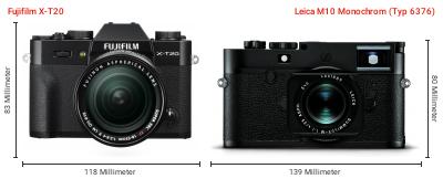 Größenvergleich: Fujifilm X-T20 vs. Leica M10 Monochrom (Typ 6376) Größenvergleich: Fujifilm X-T20 vs. Leica M10 Monochrom (Typ 6376)
