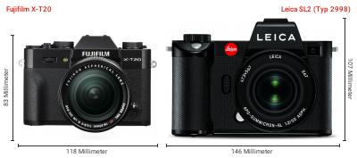 Größenvergleich: Fujifilm X-T20 vs. Leica SL2 (Typ 2998) Größenvergleich: Fujifilm X-T20 vs. Leica SL2 (Typ 2998)