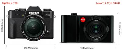 Größenvergleich: Fujifilm X-T20 vs. Leica TL2 (Typ 5370) Größenvergleich: Fujifilm X-T20 vs. Leica TL2 (Typ 5370)