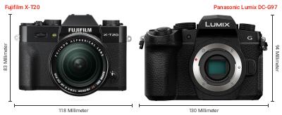 Größenvergleich: Fujifilm X-T20 vs. Panasonic Lumix DC-G97 Größenvergleich: Fujifilm X-T20 vs. Panasonic Lumix DC-G97