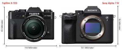 Größenvergleich: Fujifilm X-T20 vs. Sony Alpha 7 IV Größenvergleich: Fujifilm X-T20 vs. Sony Alpha 7 IV