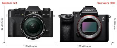 Größenvergleich: Fujifilm X-T20 vs. Sony Alpha 7R III