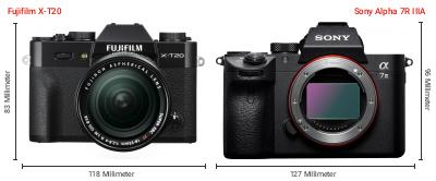 Größenvergleich: Fujifilm X-T20 vs. Sony Alpha 7R IIIA Größenvergleich: Fujifilm X-T20 vs. Sony Alpha 7R IIIA