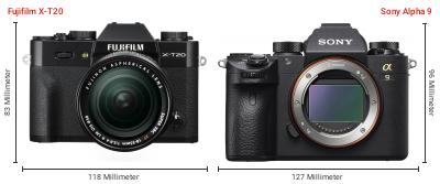 Größenvergleich: Fujifilm X-T20 vs. Sony Alpha 9 Größenvergleich: Fujifilm X-T20 vs. Sony Alpha 9