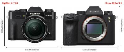 Größenvergleich: Fujifilm X-T20 vs. Sony Alpha 9 II