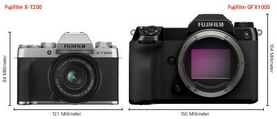 Größenvergleich: Fujifilm X-T200 vs. Fujifilm GFX100S Größenvergleich: Fujifilm X-T200 vs. Fujifilm GFX100S