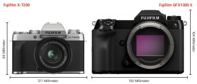 Größenvergleich: Fujifilm X-T200 vs. Fujifilm GFX100S II Größenvergleich: Fujifilm X-T200 vs. Fujifilm GFX100S II