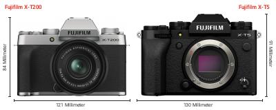 Größenvergleich: Fujifilm X-T200 vs. Fujifilm X-T5 Größenvergleich: Fujifilm X-T200 vs. Fujifilm X-T5