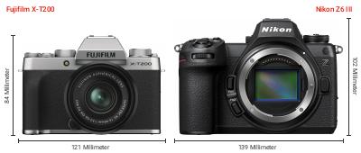 Größenvergleich: Fujifilm X-T200 vs. Nikon Z6 III Größenvergleich: Fujifilm X-T200 vs. Nikon Z6 III