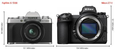 Größenvergleich: Fujifilm X-T200 vs. Nikon Z7 II Größenvergleich: Fujifilm X-T200 vs. Nikon Z7 II