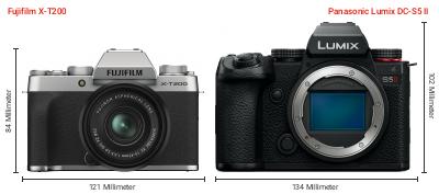 Größenvergleich: Fujifilm X-T200 vs. Panasonic Lumix DC-S5 II Größenvergleich: Fujifilm X-T200 vs. Panasonic Lumix DC-S5 II