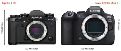Größenvergleich: Fujifilm X-T3 vs. Canon EOS R6 Mark II Größenvergleich: Fujifilm X-T3 vs. Canon EOS R6 Mark II