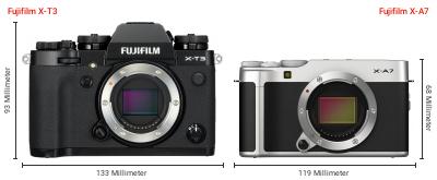 Größenvergleich: Fujifilm X-T3 vs. Fujifilm X-A7 Größenvergleich: Fujifilm X-T3 vs. Fujifilm X-A7