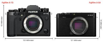 Größenvergleich: Fujifilm X-T3 vs. Fujifilm X-E4 Größenvergleich: Fujifilm X-T3 vs. Fujifilm X-E4
