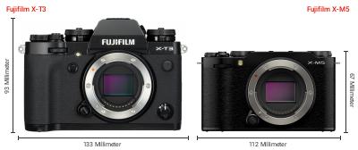 Größenvergleich: Fujifilm X-T3 vs. Fujifilm X-M5 Größenvergleich: Fujifilm X-T3 vs. Fujifilm X-M5