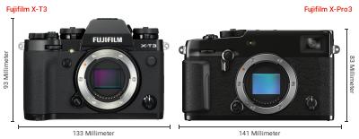 Größenvergleich: Fujifilm X-T3 vs. Fujifilm X-Pro3 Größenvergleich: Fujifilm X-T3 vs. Fujifilm X-Pro3