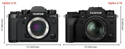 Größenvergleich: Fujifilm X-T3 vs. Fujifilm X-T4 Größenvergleich: Fujifilm X-T3 vs. Fujifilm X-T4