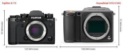 Größenvergleich: Fujifilm X-T3 vs. Hasselblad X1D II 50C