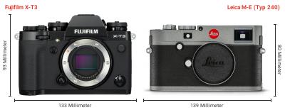 Größenvergleich: Fujifilm X-T3 vs. Leica M-E (Typ 240) Größenvergleich: Fujifilm X-T3 vs. Leica M-E (Typ 240)