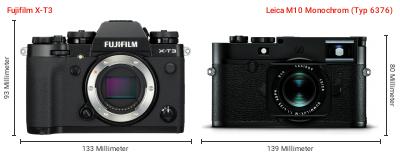 Größenvergleich: Fujifilm X-T3 vs. Leica M10 Monochrom (Typ 6376) Größenvergleich: Fujifilm X-T3 vs. Leica M10 Monochrom (Typ 6376)
