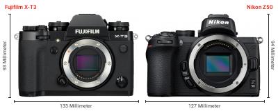 Größenvergleich: Fujifilm X-T3 vs. Nikon Z50 Größenvergleich: Fujifilm X-T3 vs. Nikon Z50