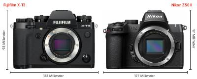 Größenvergleich: Fujifilm X-T3 vs. Nikon Z50 II Größenvergleich: Fujifilm X-T3 vs. Nikon Z50 II