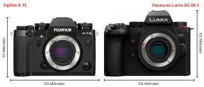 Größenvergleich: Fujifilm X-T3 vs. Panasonic Lumix DC-G9 II Größenvergleich: Fujifilm X-T3 vs. Panasonic Lumix DC-G9 II