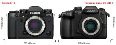 Größenvergleich: Fujifilm X-T3 vs. Panasonic Lumix DC-GH5 II Größenvergleich: Fujifilm X-T3 vs. Panasonic Lumix DC-GH5 II