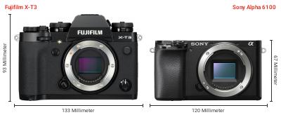 Größenvergleich: Fujifilm X-T3 vs. Sony Alpha 6100 Größenvergleich: Fujifilm X-T3 vs. Sony Alpha 6100