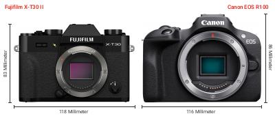 Größenvergleich: Fujifilm X-T30 II vs. Canon EOS R100 Größenvergleich: Fujifilm X-T30 II vs. Canon EOS R100