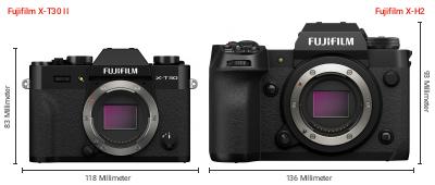 Größenvergleich: Fujifilm X-T30 II vs. Fujifilm X-H2 Größenvergleich: Fujifilm X-T30 II vs. Fujifilm X-H2