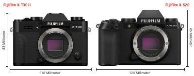 Größenvergleich: Fujifilm X-T30 II vs. Fujifilm X-S20 Größenvergleich: Fujifilm X-T30 II vs. Fujifilm X-S20