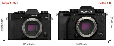 Größenvergleich: Fujifilm X-T30 II vs. Fujifilm X-T5 Größenvergleich: Fujifilm X-T30 II vs. Fujifilm X-T5