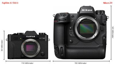 Größenvergleich: Fujifilm X-T30 II vs. Nikon Z9 Größenvergleich: Fujifilm X-T30 II vs. Nikon Z9