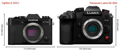 Größenvergleich: Fujifilm X-T30 II vs. Panasonic Lumix DC-GH6 Größenvergleich: Fujifilm X-T30 II vs. Panasonic Lumix DC-GH6