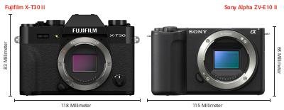 Größenvergleich: Fujifilm X-T30 II vs. Sony Alpha ZV-E10 II Größenvergleich: Fujifilm X-T30 II vs. Sony Alpha ZV-E10 II