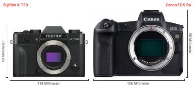 Größenvergleich: Fujifilm X-T30 vs. Canon EOS Ra Größenvergleich: Fujifilm X-T30 vs. Canon EOS Ra