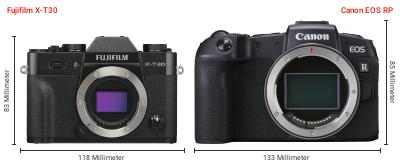 Größenvergleich: Fujifilm X-T30 vs. Canon EOS RP Größenvergleich: Fujifilm X-T30 vs. Canon EOS RP