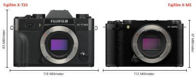 Größenvergleich: Fujifilm X-T30 vs. Fujifilm X-M5 Größenvergleich: Fujifilm X-T30 vs. Fujifilm X-M5
