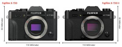 Größenvergleich: Fujifilm X-T30 vs. Fujifilm X-T30 II Größenvergleich: Fujifilm X-T30 vs. Fujifilm X-T30 II