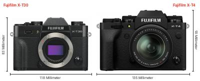Größenvergleich: Fujifilm X-T30 vs. Fujifilm X-T4 Größenvergleich: Fujifilm X-T30 vs. Fujifilm X-T4