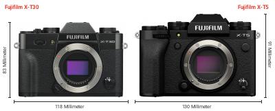 Größenvergleich: Fujifilm X-T30 vs. Fujifilm X-T5 Größenvergleich: Fujifilm X-T30 vs. Fujifilm X-T5
