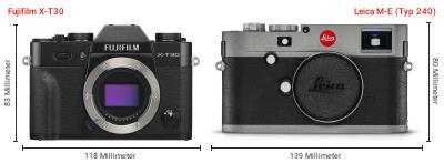 Größenvergleich: Fujifilm X-T30 vs. Leica M-E (Typ 240) Größenvergleich: Fujifilm X-T30 vs. Leica M-E (Typ 240)