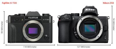 Größenvergleich: Fujifilm X-T30 vs. Nikon Z50 Größenvergleich: Fujifilm X-T30 vs. Nikon Z50