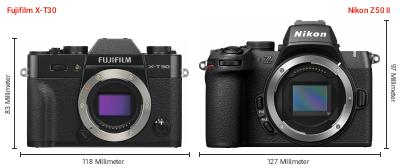 Größenvergleich: Fujifilm X-T30 vs. Nikon Z50 II Größenvergleich: Fujifilm X-T30 vs. Nikon Z50 II