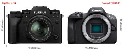 Größenvergleich: Fujifilm X-T4 vs. Canon EOS R100 Größenvergleich: Fujifilm X-T4 vs. Canon EOS R100