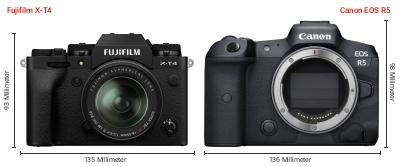 Größenvergleich: Fujifilm X-T4 vs. Canon EOS R5 Größenvergleich: Fujifilm X-T4 vs. Canon EOS R5