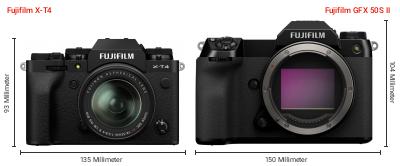 Größenvergleich: Fujifilm X-T4 vs. Fujifilm GFX 50S II Größenvergleich: Fujifilm X-T4 vs. Fujifilm GFX 50S II